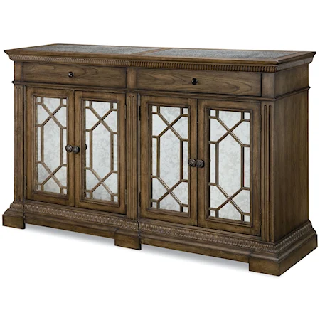 Credenza with Marble Top and 4 Antiqued Mirror Doors